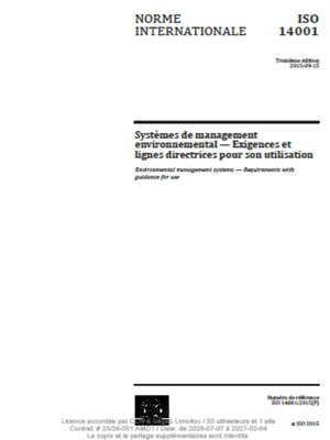 cover image of Norme internationale ISO 14001